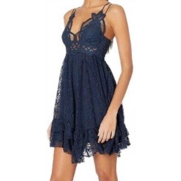 NWT Free People Blue Burnout Velvet Lace Mini Slip Dress | Boho Whimsigoth Fairy - Picture 5 of 16